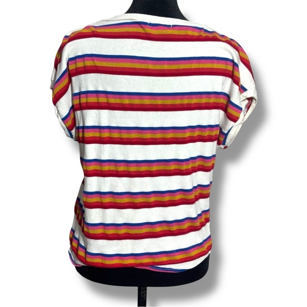 Ginger G Red/White Multicolor Dolman Sleeve Tie Front Crewneck Cropped Tee - Picture 6 of 15